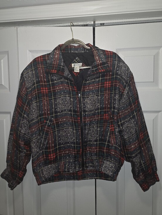 Bogari Jackets & Blazers - Vintage Bogari 100% Silk Shell Plaid Zip Up Jacket Size S
